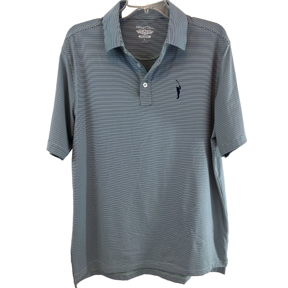 Straight Down Performance Men's Golf Polo Shirt Size L Green Stripe Logo